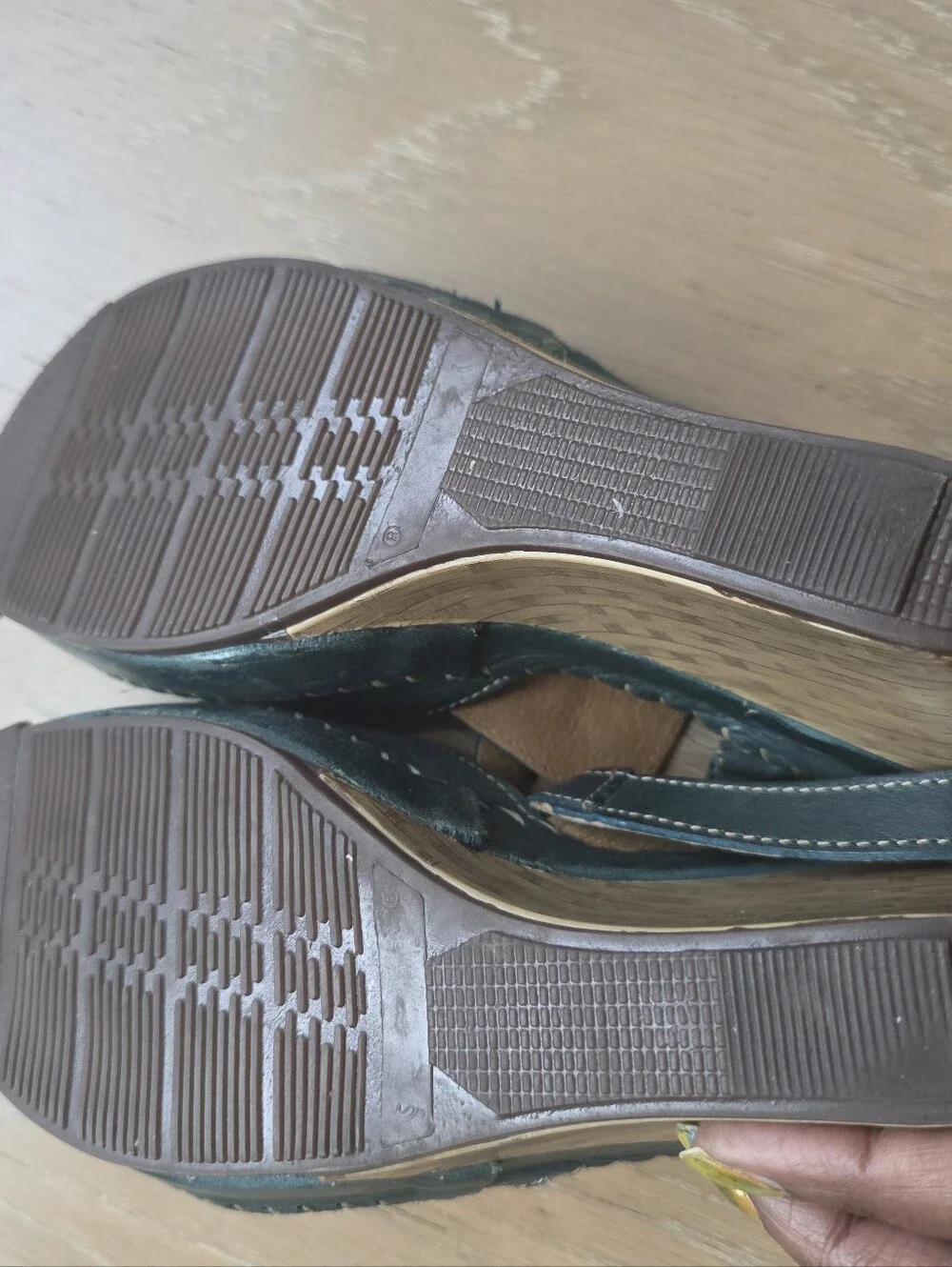 Comfort Leather Teal Wedge Sandals with Adjustable Straps